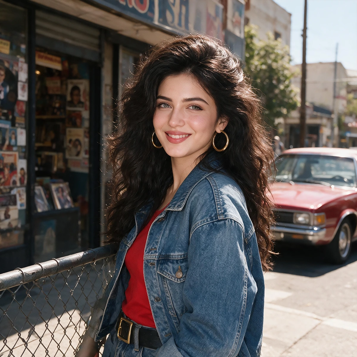 View a clean modern portrait before applying the 90s filter