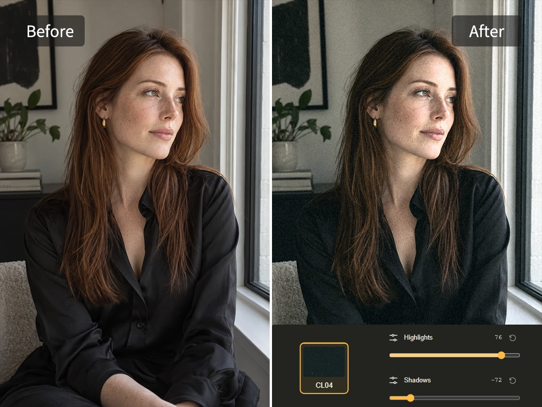 Enhance portrait grain with highlights and shadows