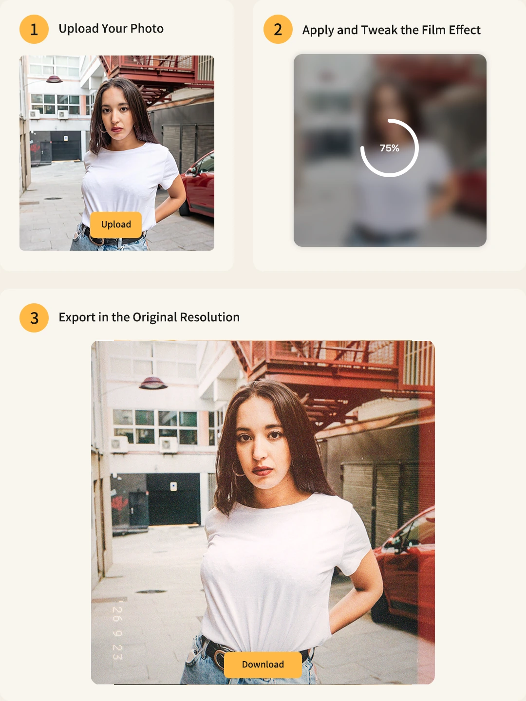 Use three steps to apply refine and save a film look