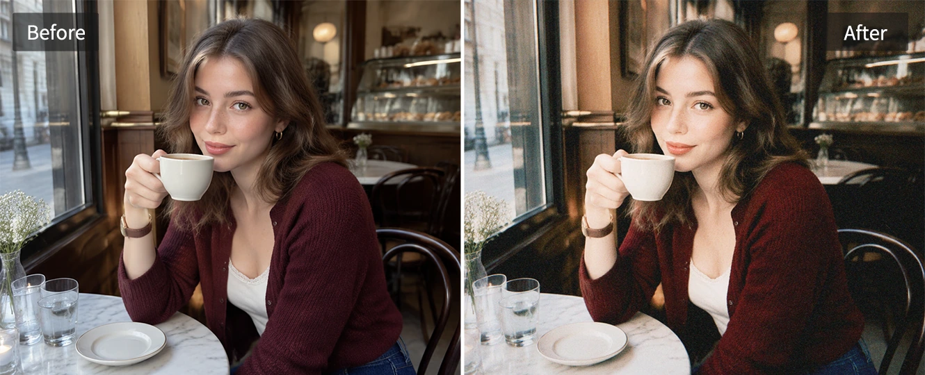 Add subtle 90s grain to an everyday social photo