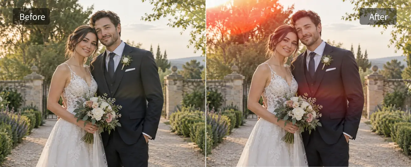 Create a soft romantic glow in wedding portraits