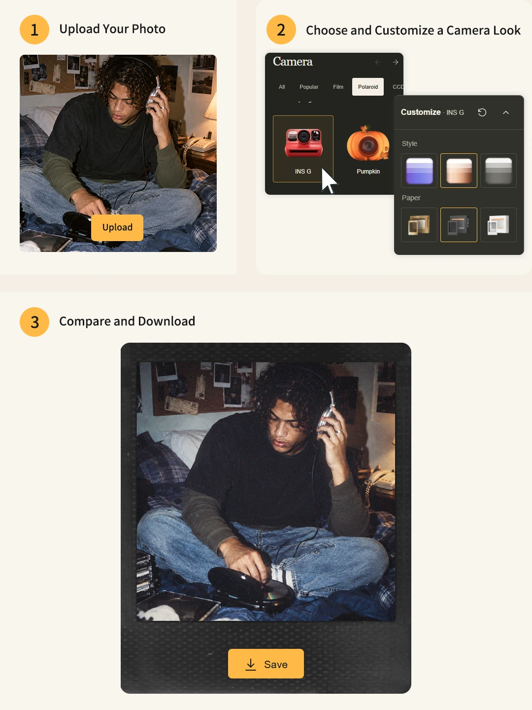 Follow three steps to create a Polaroid-style photo
