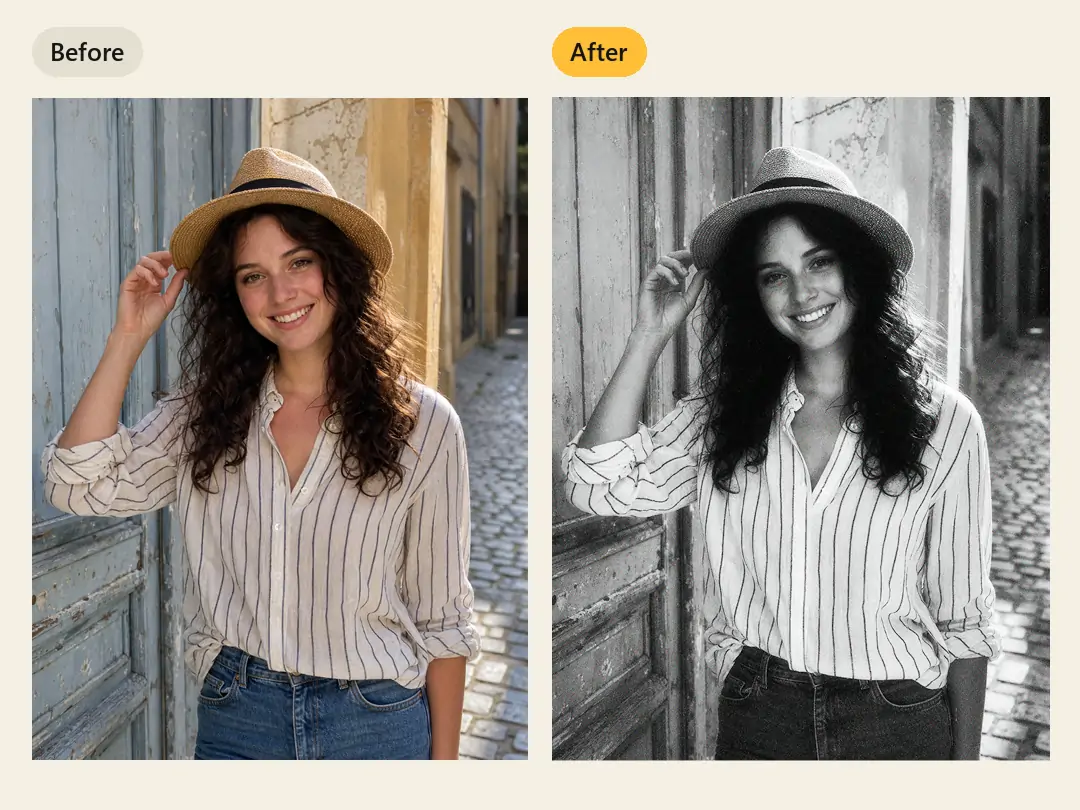 Convert a color photo to black and white in one click