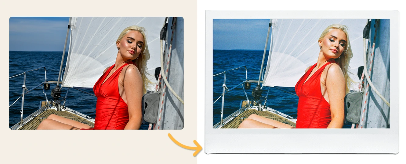 Create a warm instant-film portrait with a paper-print mood