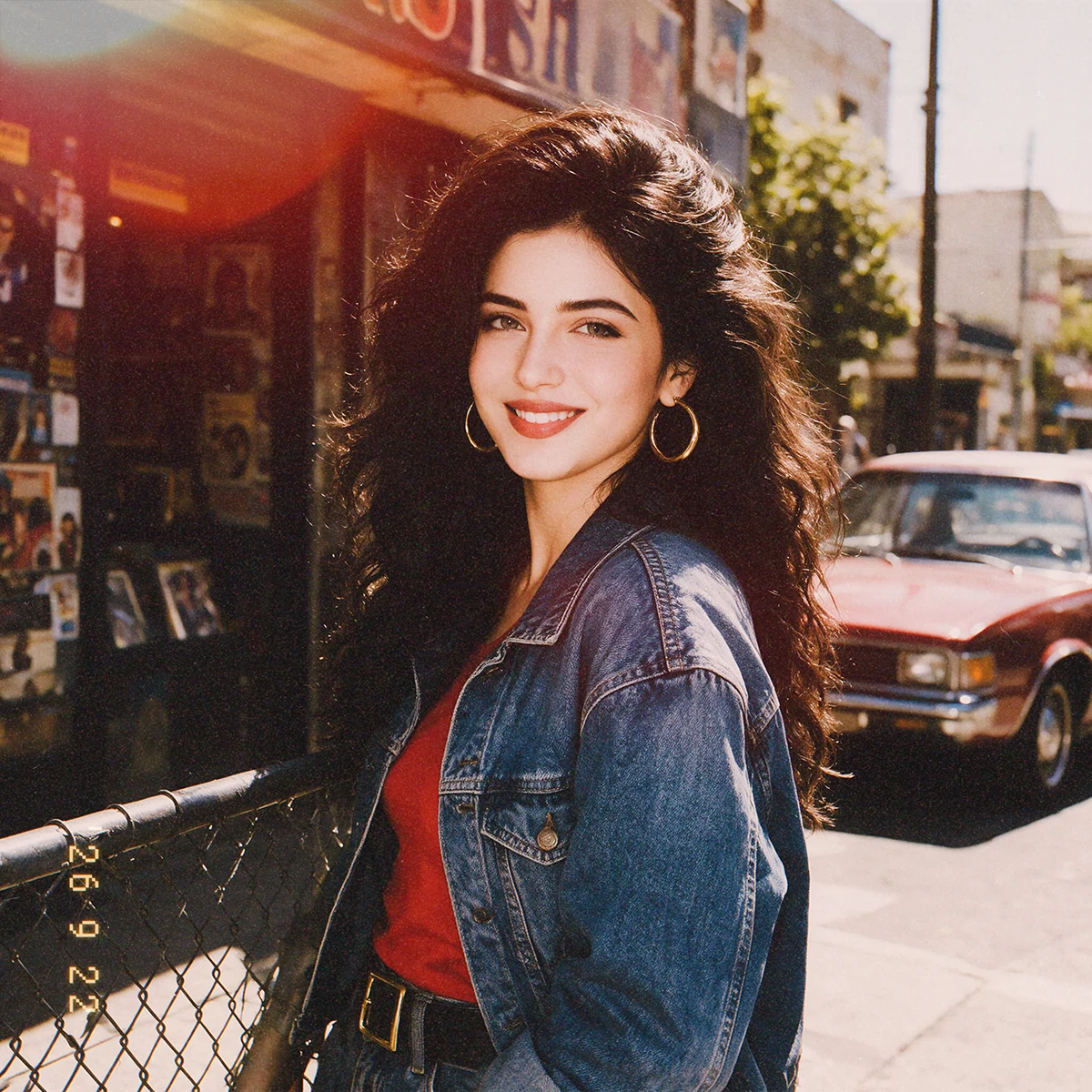 Create a grainy 1990s portrait with soft glow and faded color