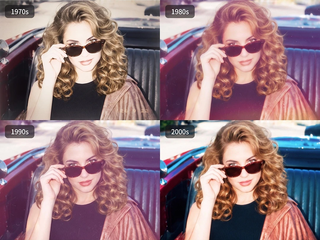 Compare 1970s 1980s 1990s and 2000s retro photo styles
