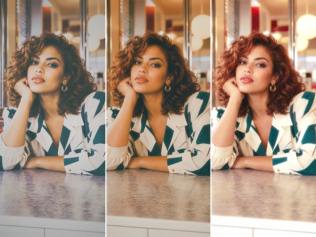 Compare camera-inspired vintage looks on one portrait