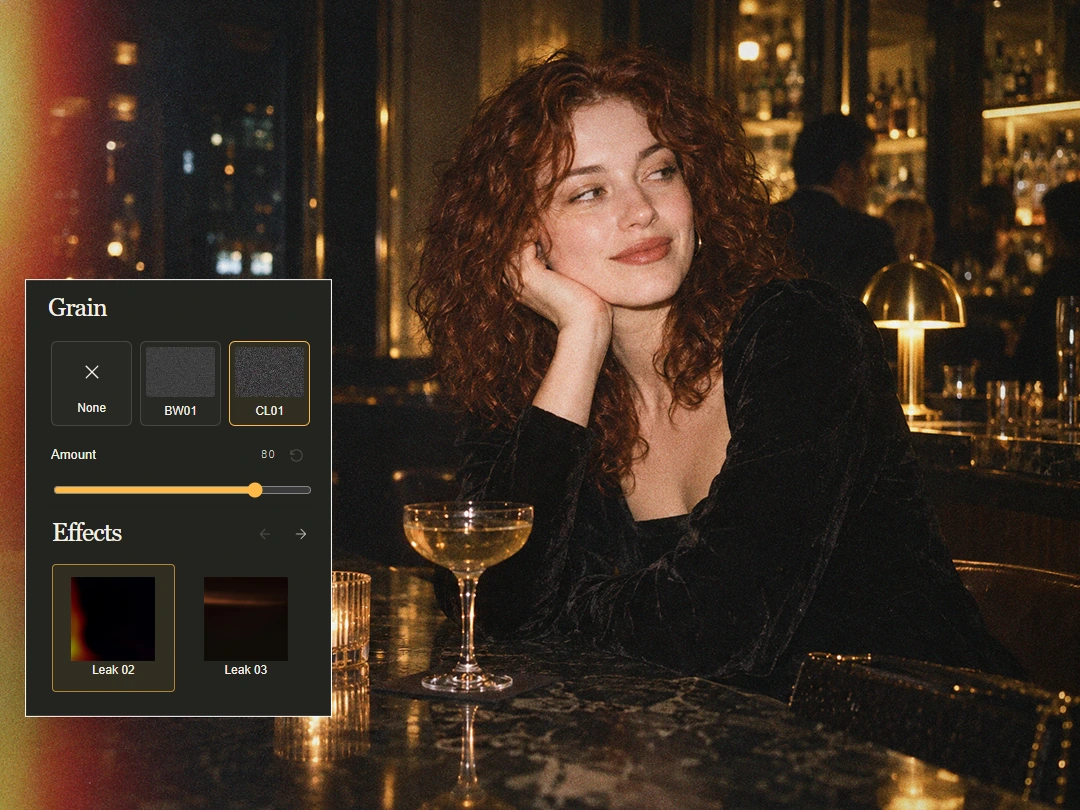 Adjust grain color and light in the OldRoll editor