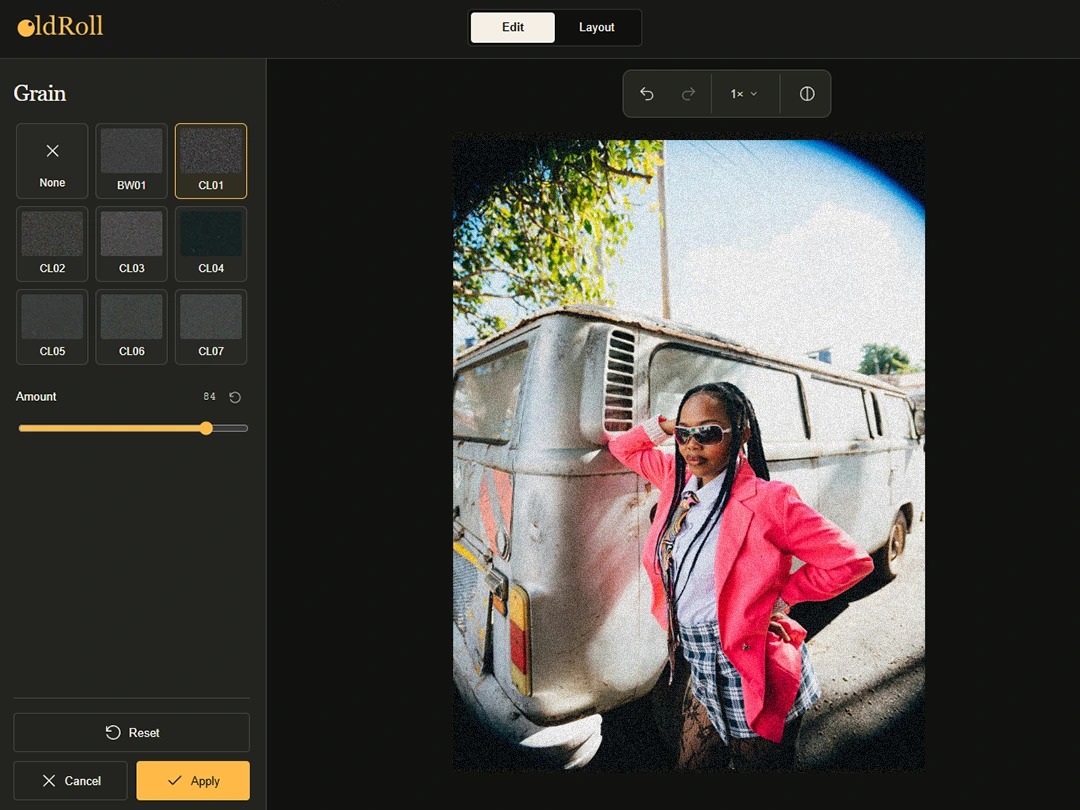 Apply a film grain effect to a digital portrait