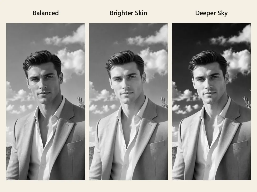 Edit color channel brightness in a monochrome photo